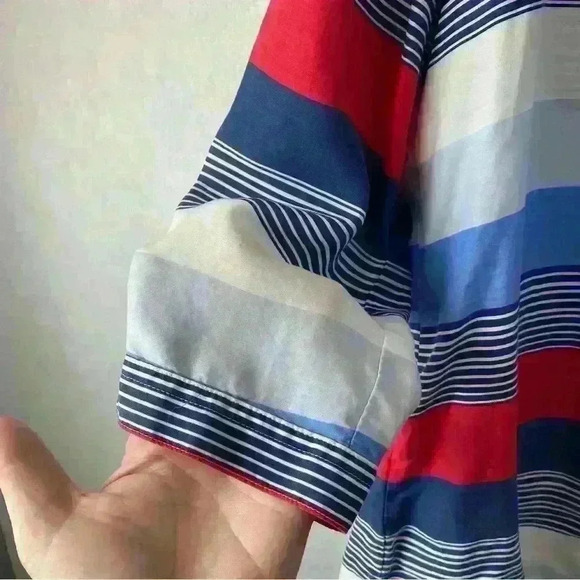 Talbots Women's Striped Button Up Long Sleeve Tunic L USA BBQ Beach Holiday - Picture 10 of 11